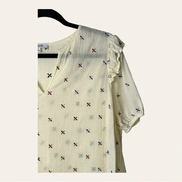 0458W. MADEWELL SHORT SLEEVE BLOUSE WITH EMBROIDERY‎ CREAM IN COLOR RUFFLES - Picture 4 of 10